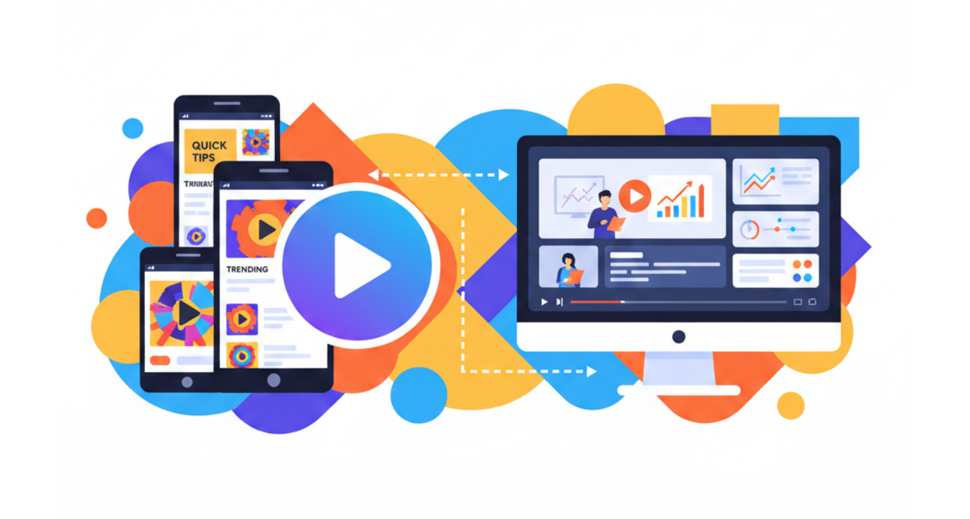 Comparison of short-form and long-form video marketing displayed on digital devices